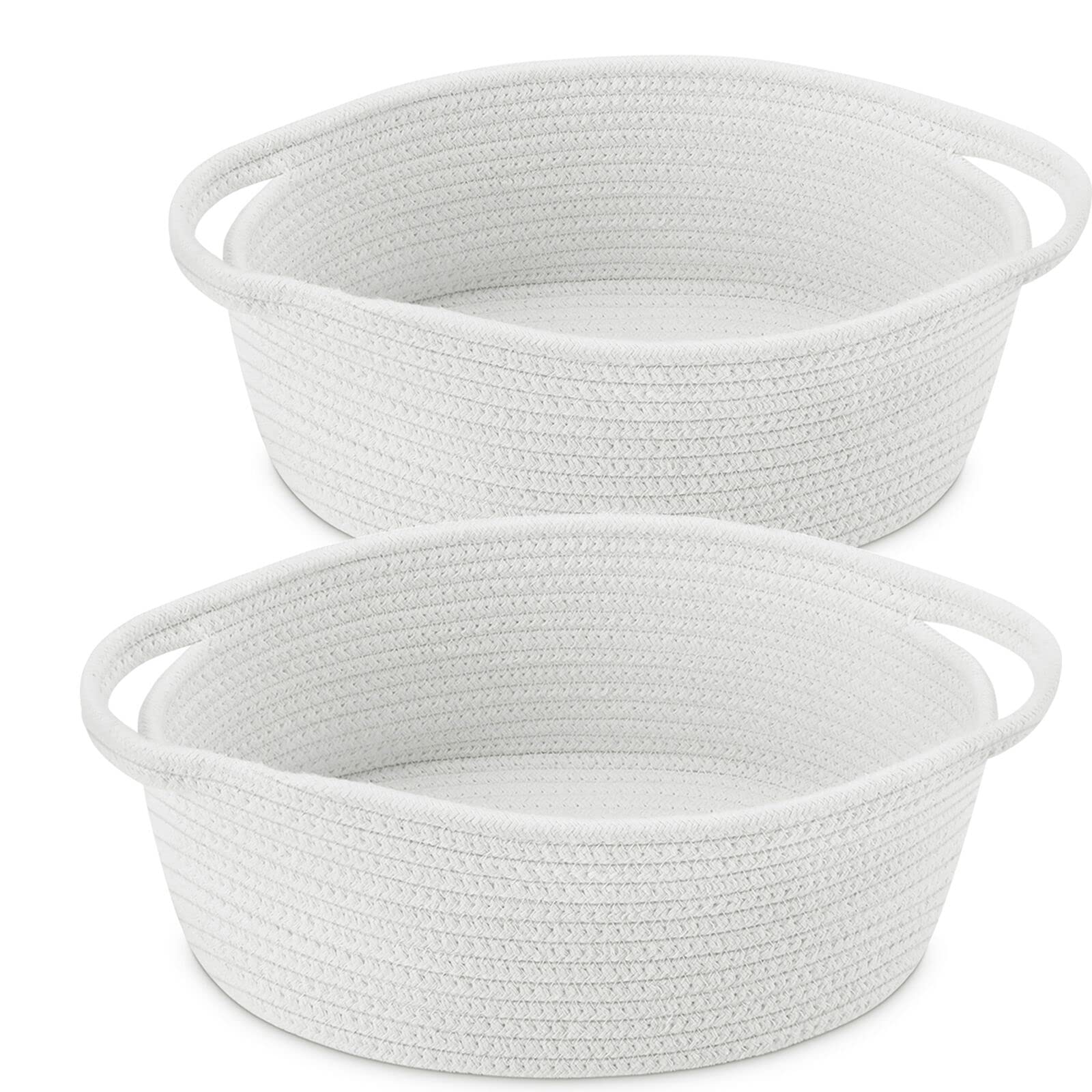?2 Pack ?ABenkle Small Woven Basket, 12'x 8' x 5' Cute Small Basket, Rope Room Shelf Storage Basket, Cat Dog Toys Basket Ches